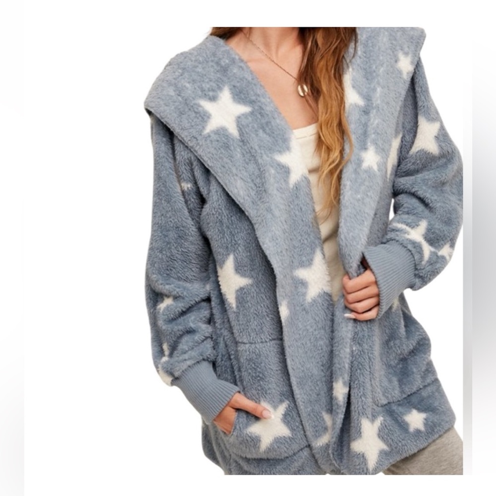 Hooded Soft Plush Women's Jacket with Pockets - Picture 5 of 5